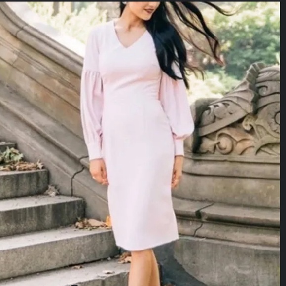 Rachel Parcell Dusty Pink Midi Dress Gathered Lantern Sleeves XS - Picture 3 of 13
